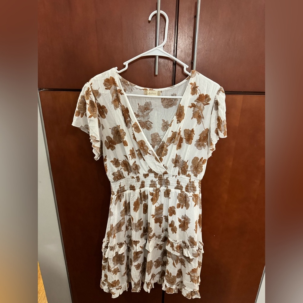 Gorgeous cream dress with brown flowers
